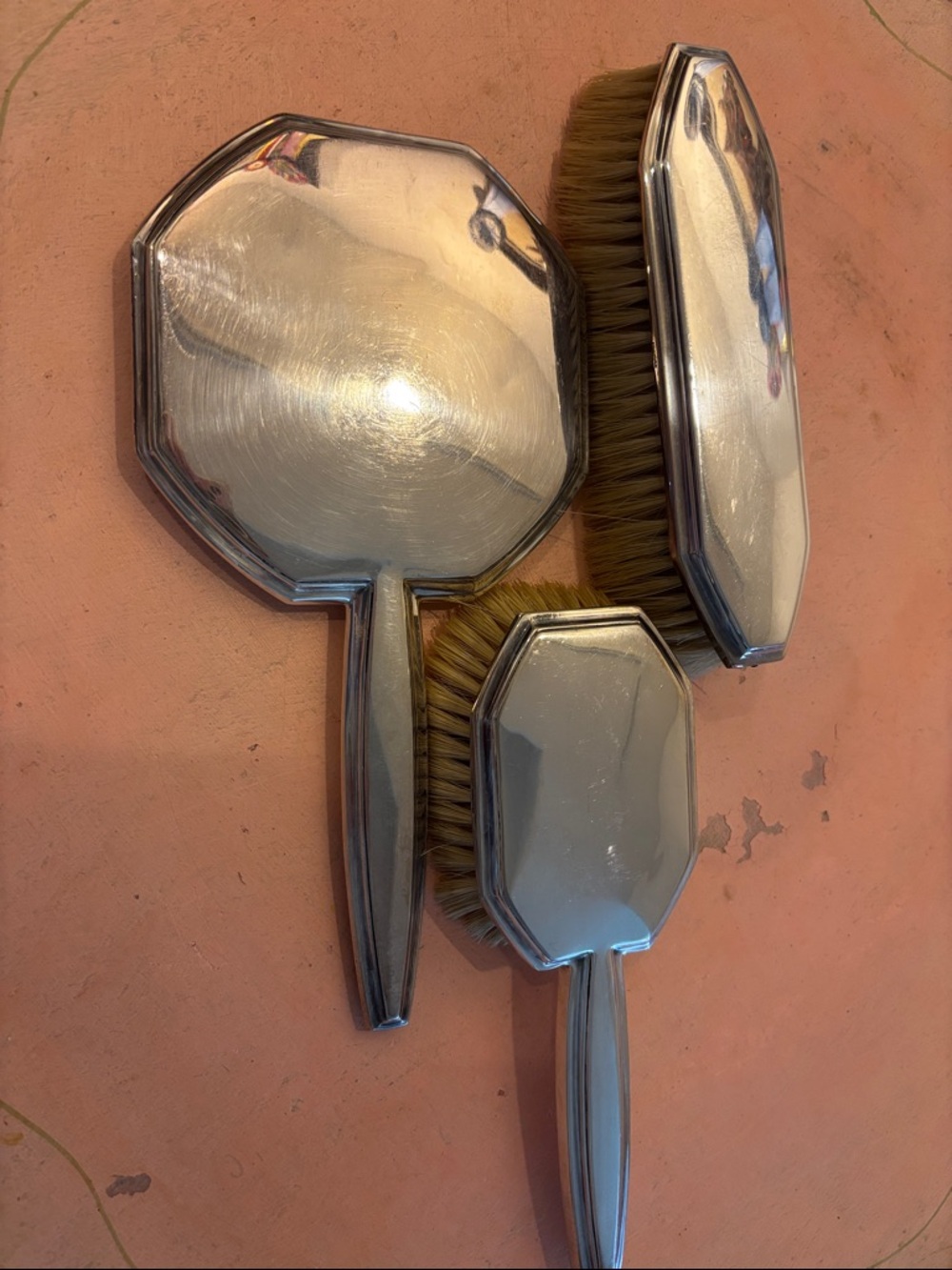 Antique hair brush and mirror set